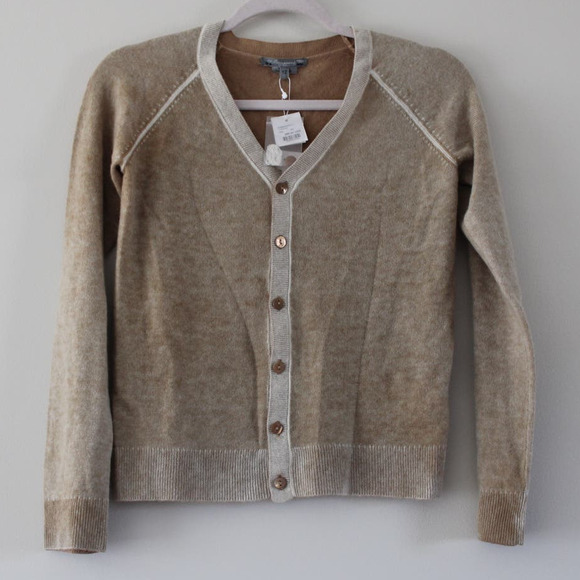 NWT Bonpoint Cashmere Boys Button Front Cardigan Sweater Tan Oat Cream 12 Year - Picture 1 of 11